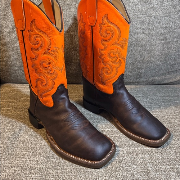 Old West Other - Old West BoysSix Row Stitch Western Orange and Rich Brown Cowboy Boots Size 6.0D